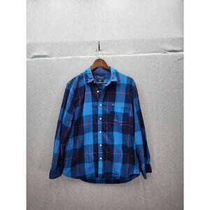 Crown & Ivy Classic Fit Blue Plaid Button-Down Shirt Medium